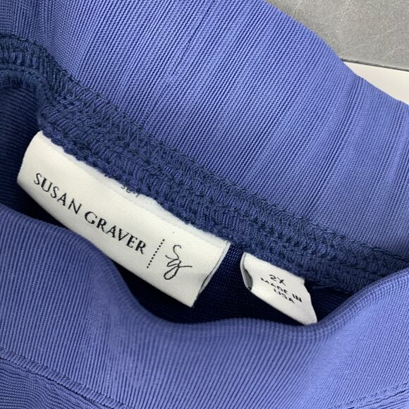 Susan Graver Pants Blue Liquid Knit Pull On Ribbed Straight Leg - Picture 4 of 10